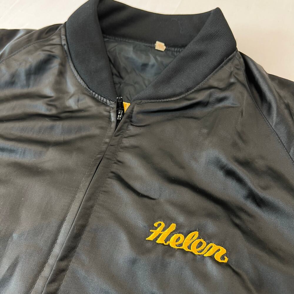 Vintage Korea Embroidered Dragon Black Satin Jacket Size XL Helen - Picture 9 of 9